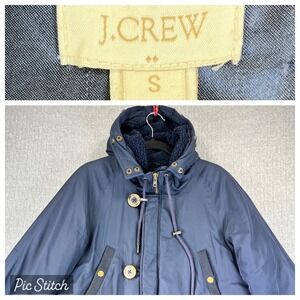 J Crew Women S Parka Coat Hooded Winter Toggle Button Zip Navy‎ Blue  insulated